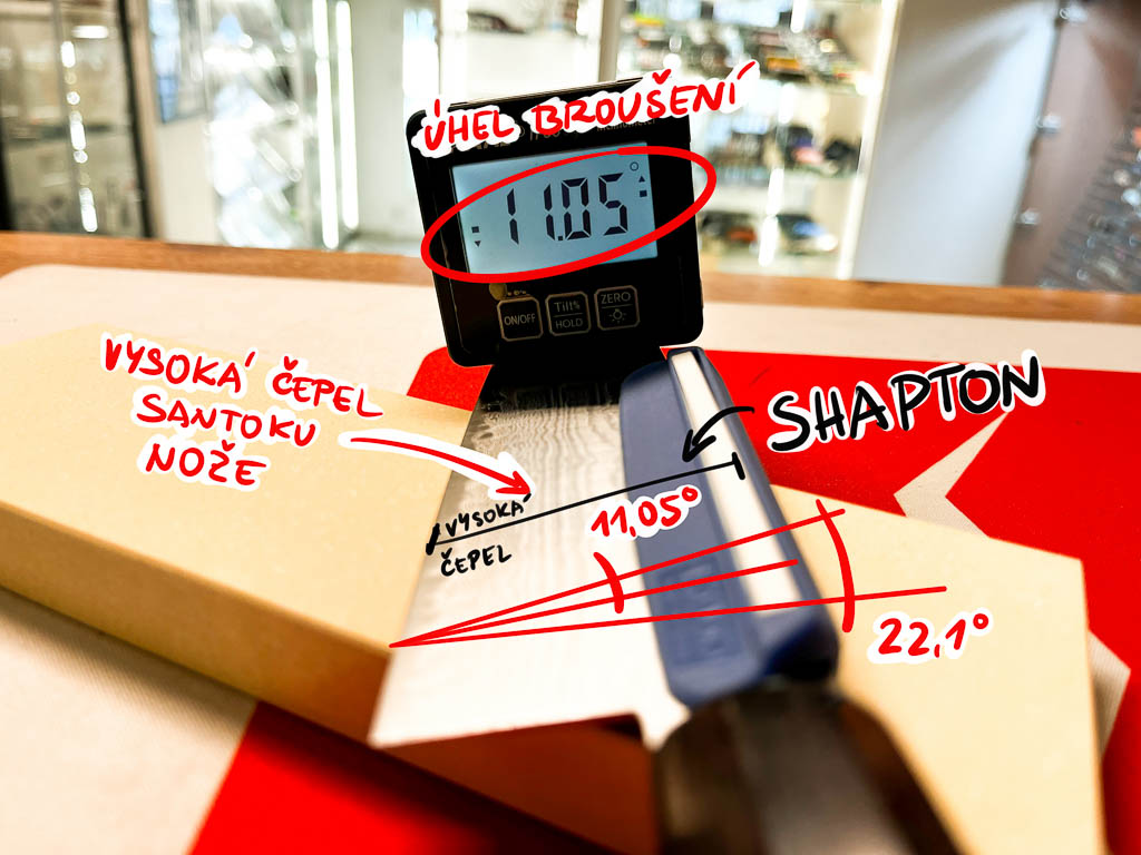 vodítko shapton na noži santoku - broušení v úhlu 22 stupňů